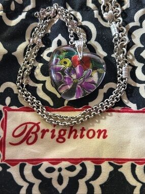 BRIGHTON Glass Heart Floral Design Pendant Necklace
